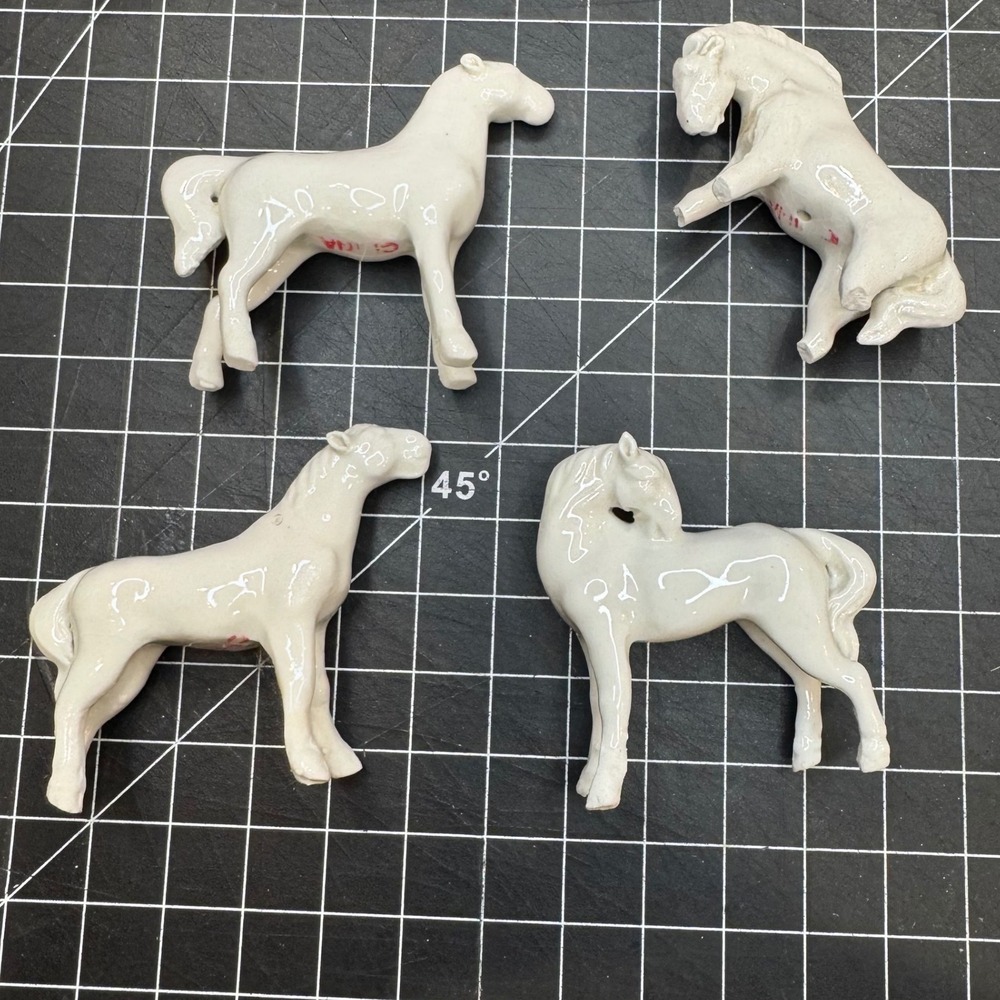 Vintage White Ceramic Horse Figurines Set of 4 High Gloss Glazed China Miniature